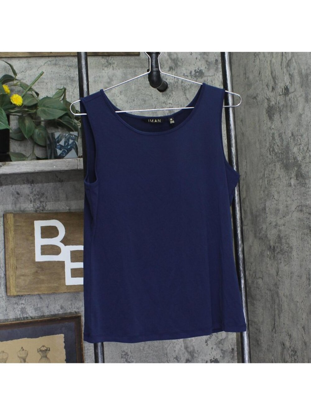 IMAN Womens Stretch Knit Tank Top Blue M